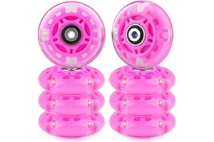Gladeer Inline Skate Wheels Light Up 85A Indoor Outdoor Replacement Wheels with ABEC-7 Bearings for Kids & Children Beginner Inline Skates, Pack of 8 (Pink, 70mm)