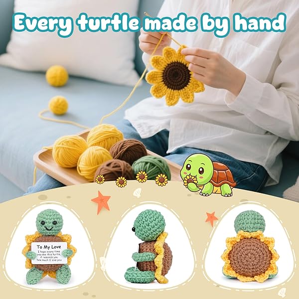 GLYDEIN I LOVE YOU GIFTS FOR HIM HER, HANDMADE CROCHET TURTLE WITH SUNFLOWER SHELL, CUTE GIRLFRIEND BOYFRIEND GIFT FOR ANNIVERSARY VALENTINES CHRISTMAS