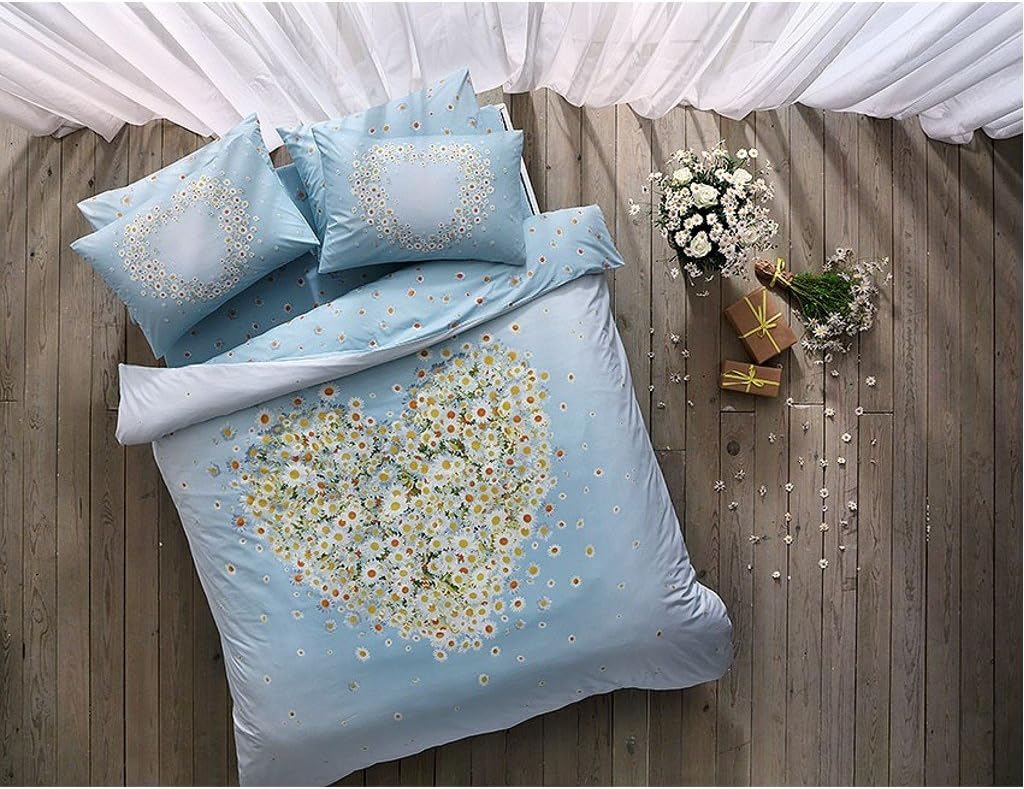 TI Home TAC Daisy Glows in the dark Duvet Cover Set, 100% Cotton Ranforce, Double Size 4-Piece Bedding Set