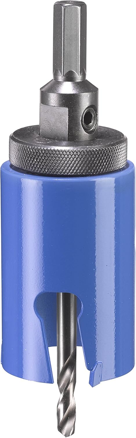 kwb Universal Hole Saw - 45 mm Diameter Size, Extra Sharp Carbide Teeth, 8 mm Center Drill, Blue, Black, Silver, 45mm - Image 3