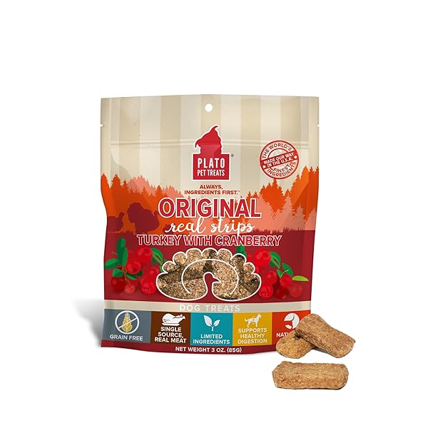 PLATO TURKEY REAL STRIPS NATURAL DOG TREATS –...
