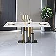 Leavader 71” Artificial Marble Dining Table for 6-8 Seat, Modern Rectangle Dining Room Table with Stainless Steel Base, Sintered Stone Dining Table for Kitchen, Dining Room