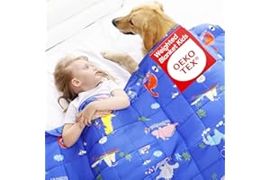 ROKDUK Weighted Blanket Kids 2 Pounds 36x48 in 100% Oeko-Tex Natural Egyptian Cotton 1200TC Toddler Weighted Blanket Glass Beads Small Heavy Blanket Throw Cartoon Printed Light Blue Dinosaur