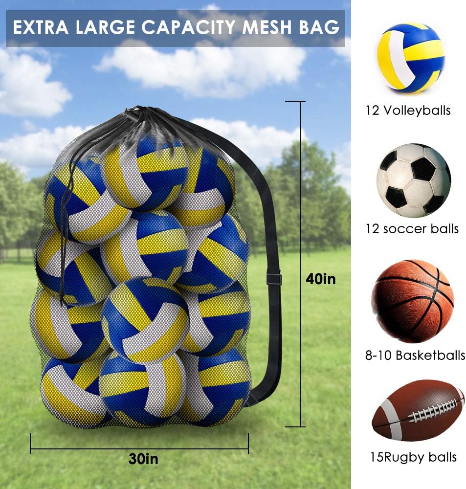 BROTOU 2 Pack Extra Large Sports Ball Bag Mesh Socce Ball Bag Heavy Duty Drawstring Bags Team Work for Holding Basketball, Volleyball, Baseball, Swimming Gear with Shoulder Strap (30” x 40”)