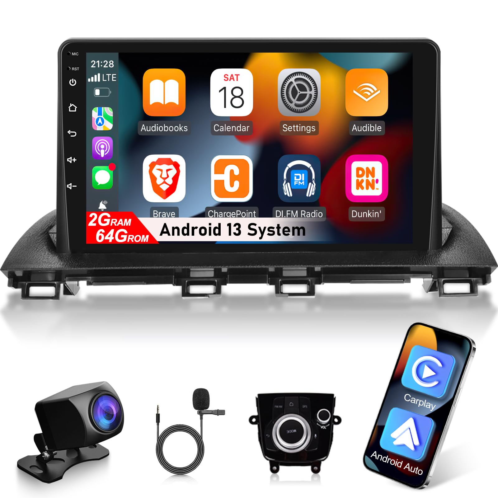 Photo 1 of EKAT [2G+64G] Car Radio for Mazda 3 2014-2019, Android 13 Touch Screen Car Play Mazda 3 Stereo, HiFi Audio/Carplay/Android Auto/SWC/Bluetooth