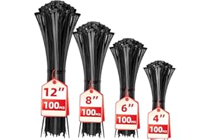 Cable Zip Ties,400 Pack Black Assorted Sizes 12+8+6+4 Inch,Multi-Purpose Self-Locking Nylon Cable Cord Management,Plastic Wire Ties for Home,Office,Garden,Workshop. By HAVE ME TD
