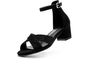 LAURMOSA High Heels for Kids Sandals for Girls Dress Shoes Flower Girl Shoes Open Toe Ankle Strap Block Chunky Heels for Toddler Little Big Kids Low Wedge Sandals for Wedding Party Dress Up