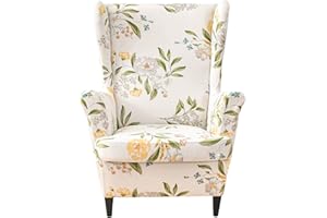 KRFOONN Wingback Chair Covers Slipcovers 2 Piece Stretch Wing Chair Covers Spandex Slipcovers Wingback Sofa Covers Armchair Covers Non-Slip Furniture Protector for Living Room Wingback Chairs, A14