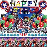 46Pcs superhero Birthday Party Supplies, Avengers Party Decorations Set Include Banner, Backdrop, Balloons, Hanging Swirls, Cake Cupcake Toppers, Tablecloth for Boys Girls Avengers Theme Party