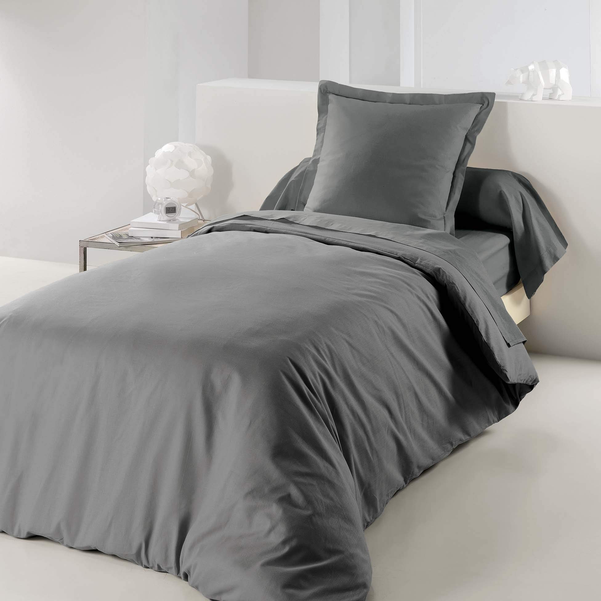 Douceur d'Interieur 140 x 200 cm 57 Yarns Uni Quilt Cover, Gris Souris