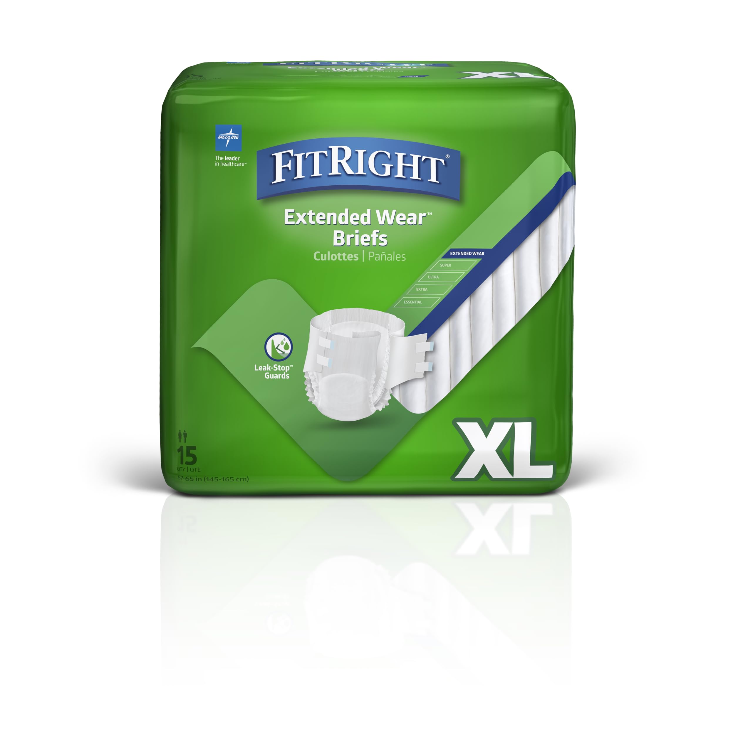 Photo 1 of Medline Extended Wear Overnight Adult Briefs with Tabs, Maximum Absorbency Adult Diapers, X-Large (15 Count)