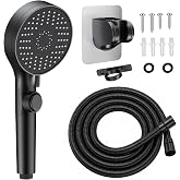 RV Shower Head with Stainless Steel Hose, 5 Mode High Pressure Shower Head with Handheld On Off Switch, Camper Shower Head Replacement for RV, Travel Trailer, Motorhome, RV Accessories Part, Black