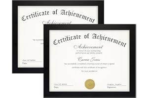 Frametory, 8.5 x 11 Picture Frame with Back Hangers for Wall Display, Easel Stand for Tabletop, for Certificates, Documents, Awards, Acknowledgements, Wide Molding (Black, 2-Pack)