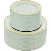 NOCCUR 200PCS Sage Green Plastic Plates for 100 Guests - Include 100PCS 10" Dinner/ 100PCS 7" Dessert Plastic Plates Heavy Duty - Ideal for Wedding&Party