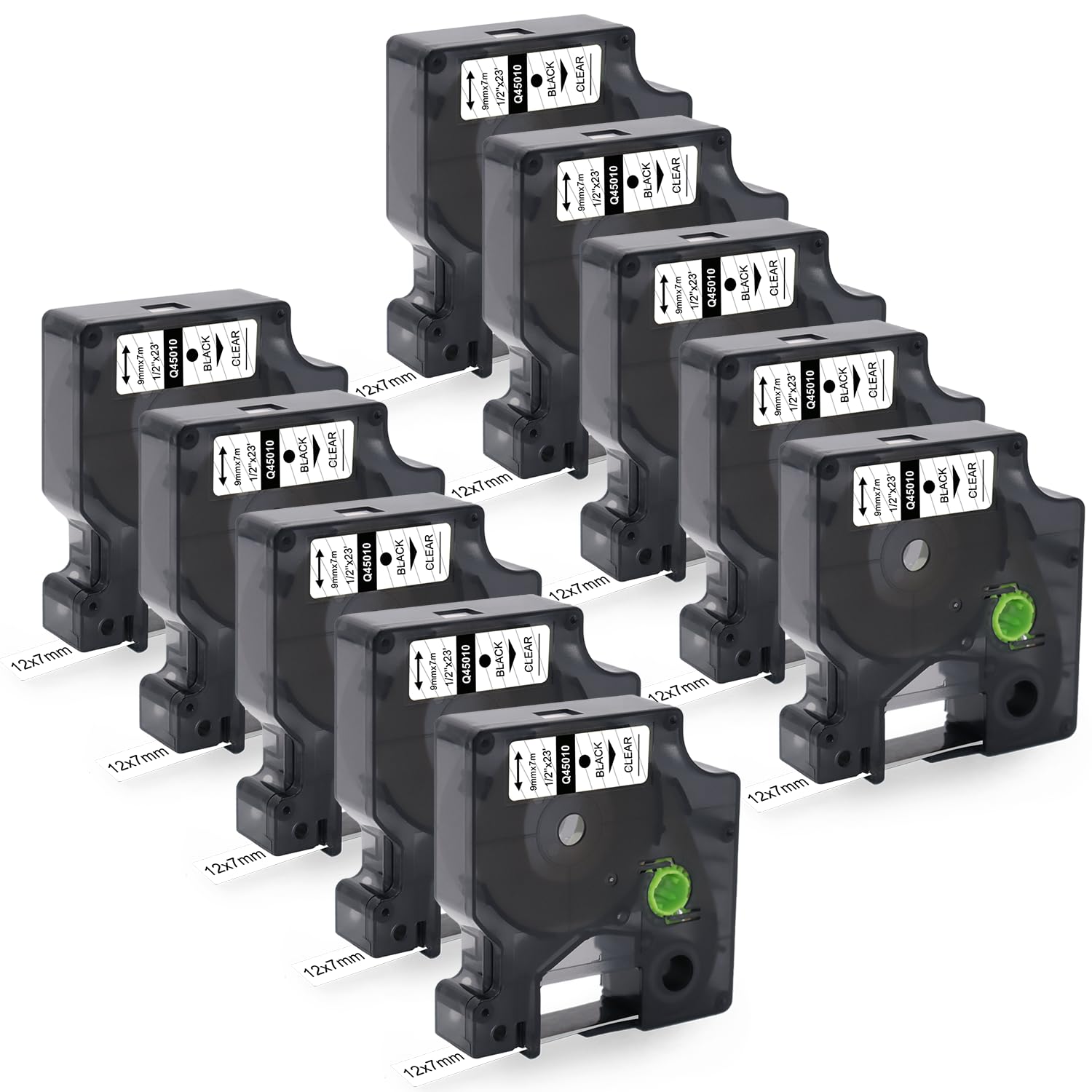 Molabel Compatible with Dymo D1 Label Tape 45010 A45010 12mm x 7m Black on Clear Suitable for Dymo LabelManager LM160 LM210D LM260P LM280 LM360D LM420P Pack of 10