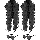2 Pcs Feather Boas with Heart Rimless Sunglasses，4 ft Feather Boa Halloween Christmas Bachelor Party Pack Accessory