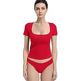 Abonlen Scoop Neck Short Sleeve T Shirts for Women Fitted Going Out Tops Y2k Slim Basic Tees