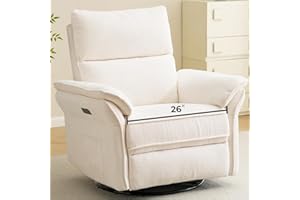 Rhevoy Oversized Power Recliner Chair Swivel Glider with Massage and Heat, Rocker Nursery Recliner for Adults with Adjustable Headrest, 26" Extra Wide Nursery Chair with Overstuffed Armrest,White