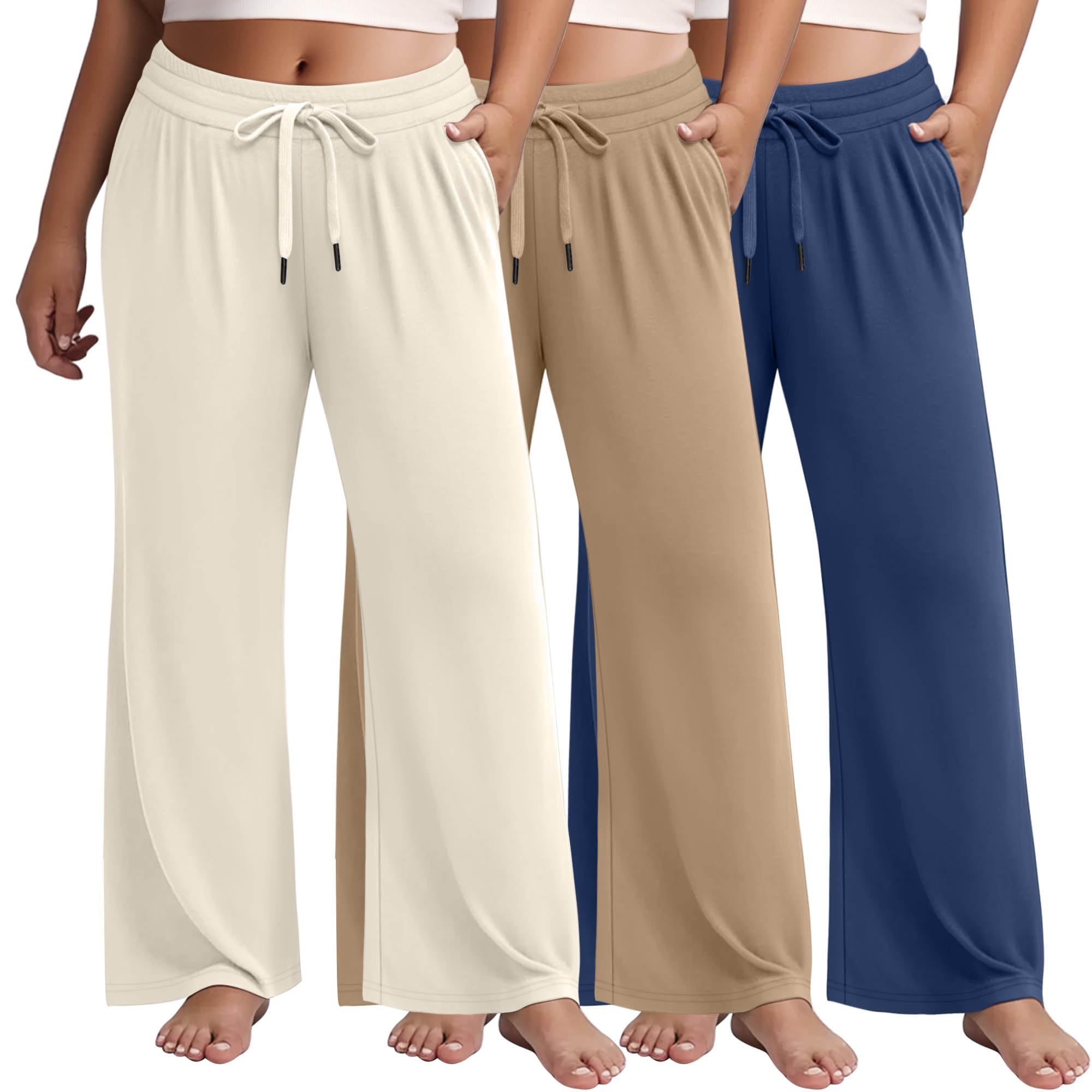 Huukeay 3 Pack Women's Plus Size Pants Wide Leg Yoga Pants Baggy Lounge ...