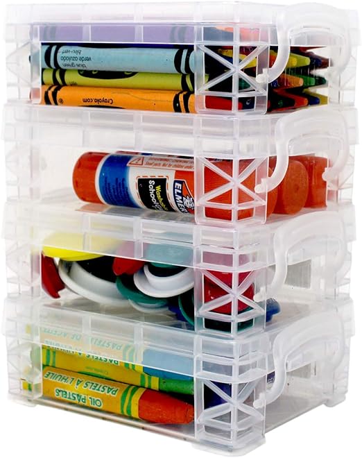 Storage Box, School Supplies Crayon Box, Clear Storage Organizer Stackable Boxes