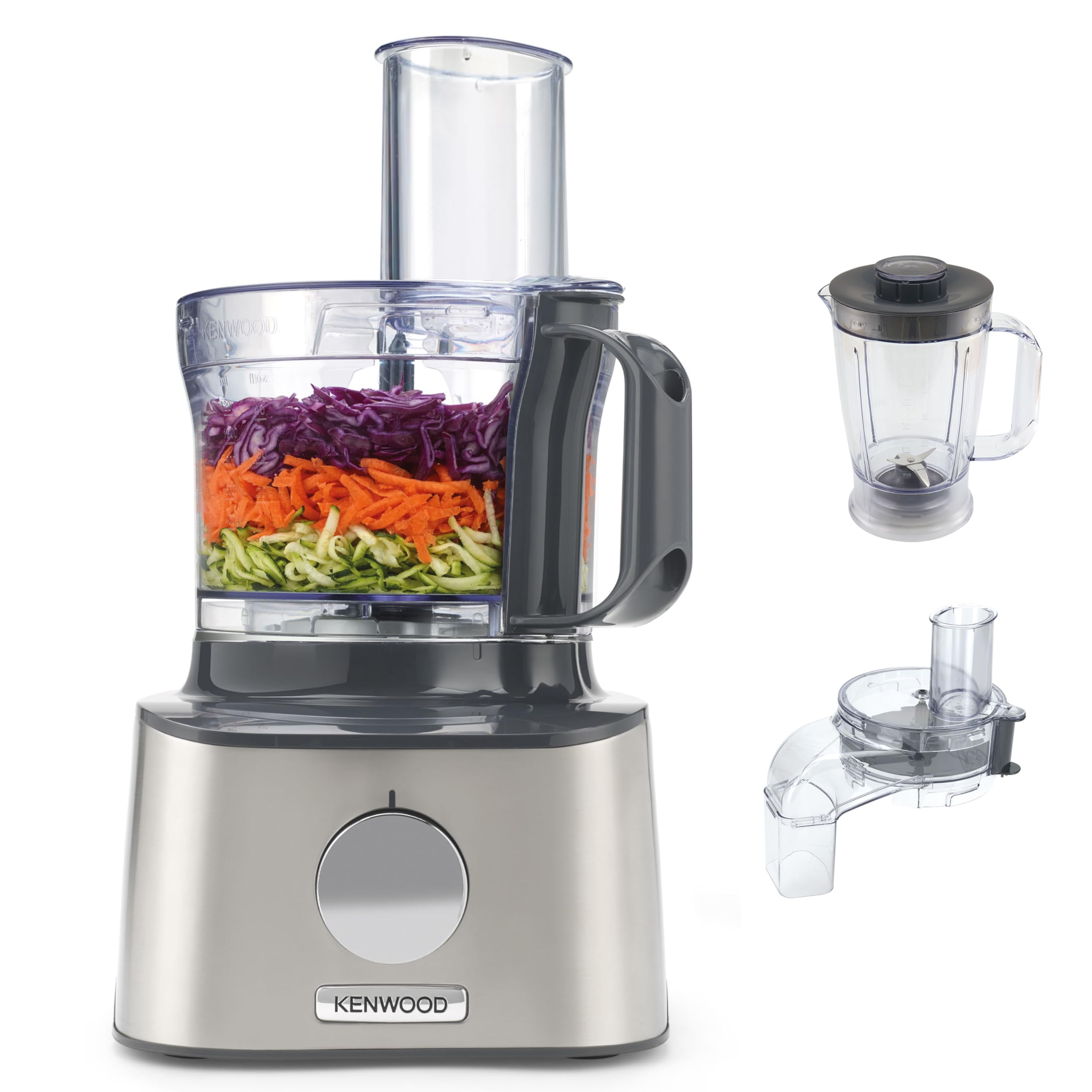 Kenwood MultiPro Compact FDM304SS – Kompakt-Küchenmaschine, 2,1 Liter, leistungsstarker Küchenhelfer mit Acryl-Mixaufsatz, Würfelschneider & weiterem Zubehör, Metallgehäuse, 800 W, Silber