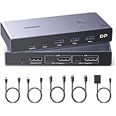 UGREEN 8K Displayport KVM Switch 2 in 1 Out DP1.4 with 4 USB 3.0 Ports(3 USB-A + 1 USB-C) Support 8K@60Hz 4K@240Hz Share 1 Mo