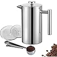 Meelio - Small French Press 350ml Coffee Maker, Double-Wall Insulated French Press Coffee Press Stainless Steel, Included 2 Extra Fliters and 1 Coffee Spoon (1 cup, 12 OZ)