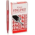 2 Dozen Total 24 Pens, Pilot Fineliner Marker Pens, Fine Point, Red Ink (11015)
