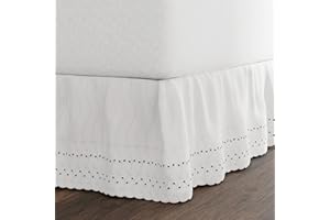 Fresh Ideas Cache-sommier à œillets à volants, longueur de chute classique de 35,6 cm, style froncé, grand lit, blanc