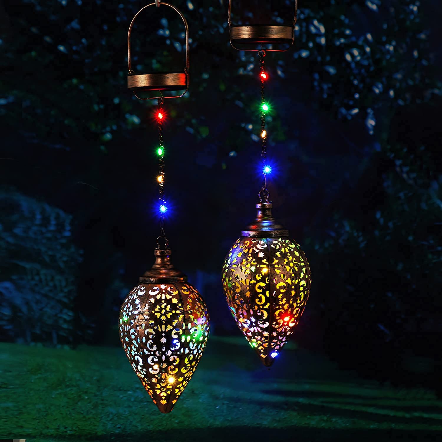 Photo 1 of Outdoor Solar Lantern Solar Lights Outdoor Colorful LED Lanterns Solar Powered Waterproof Garden Lanterns Retro Metal Solar Lights with Handle for Garden Patio Yard Decor,1 Pack Brown