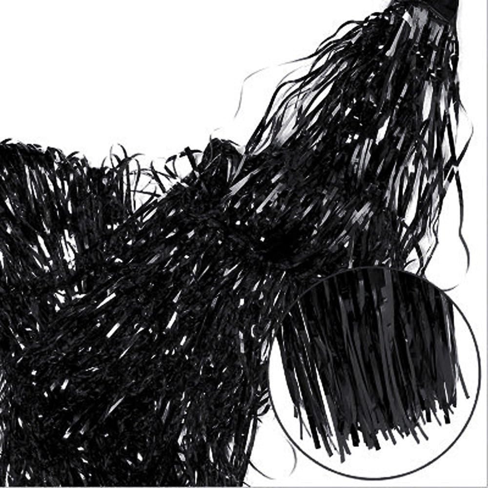 Fecedy 2pcs 3ft x 8.3ft Black Metallic Tinsel Foil Fringe Curtains Photo Booth Props for Birthday Wedding Engagement Bridal Shower Baby Shower Bachelorette Holiday Celebration Party Decorations: Toys & Games