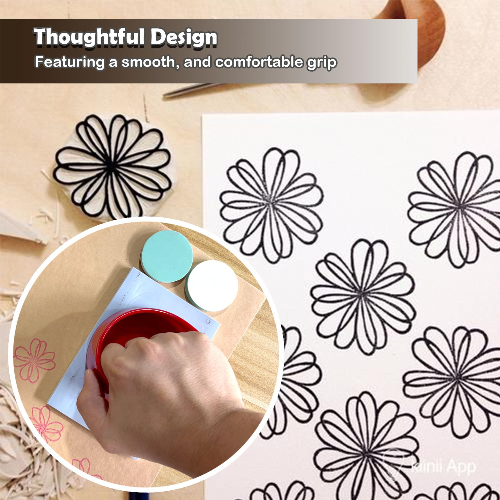 AEROVA 1 Pieces Block Printing Baren Tools Hand Printing Linocut Tools Printing Press Comfortable Handle - 4 inchs