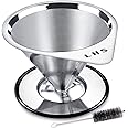 Pour Over Coffee Dripper Stainless Steel LHS Slow Drip Coffee Filter Metal Cone Paperless Reusable Single Cup Coffee Maker 1-