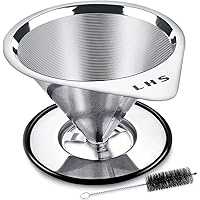 Pour Over Coffee Dripper Stainless Steel LHS Slow Drip Coffee Filter Metal Cone Paperless Reusable Single Cup Coffee…