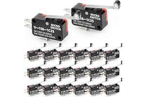 QCDENG 20PCS Micro Switch, 1NO 1NC SPDT 15A 125/250VAC Long Hinge Roller Lever Arm Switch for Electronic Equipment V-156-1C25