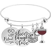 Memgift Birthday Gifts for Women 13th 16th 18th 21st 30 40 50 60 65 70 80 90 Fabulous Live Laugh Love Cake Charms Expandable Bracelet Gift Jewelry for Her