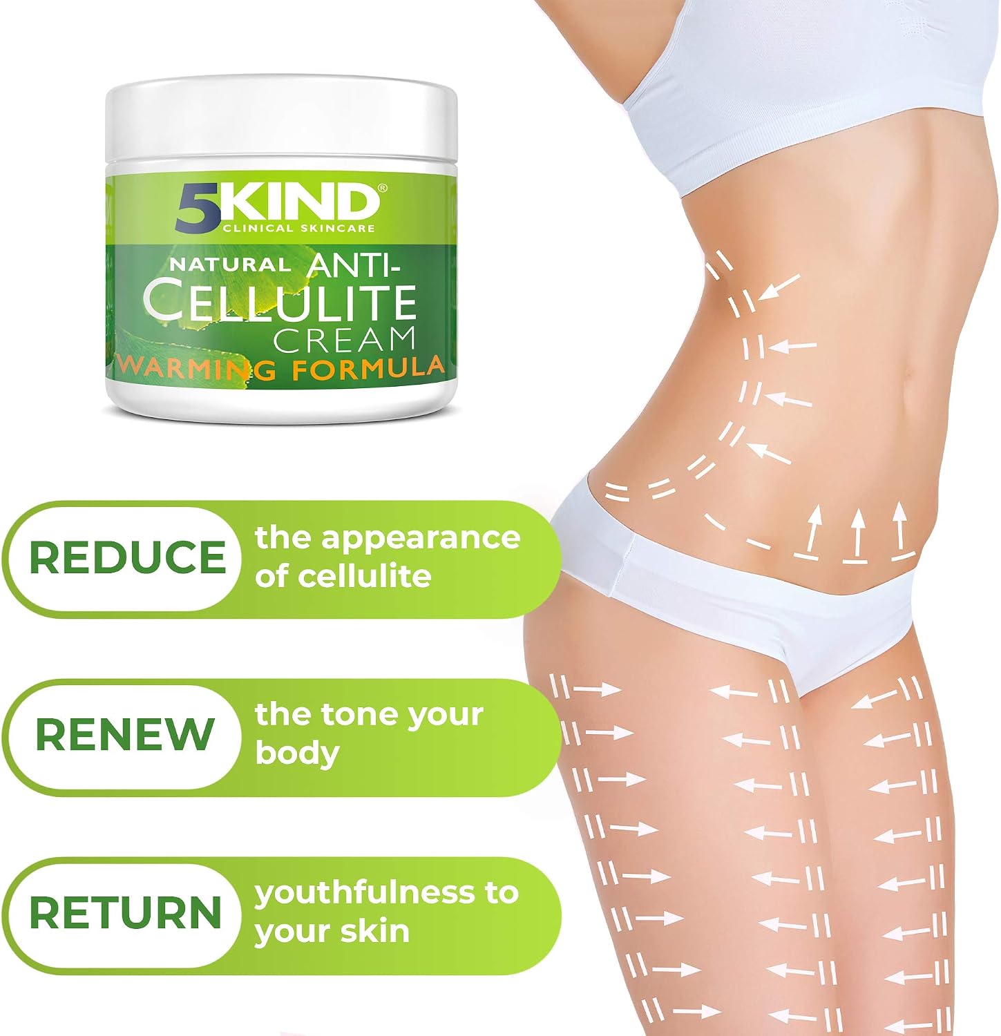 5Kind Extra Strong Anti Cellulite Cream 200ml, Natural Warming Formula Cellulite Remover, Firming Cream for Loose Skin - Image 3