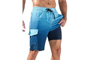 SILKWORLD Mens Swim Trunks with Compression Liner Quick-Dry 10" Stretch Beach Shorts