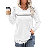 HAHIYOR Long Sleeve Shirts for Women Fall Fashion 2024 Trendy Tees Crewneck Casual Shirts Dressy Pleated Tunic Tops S-XXL