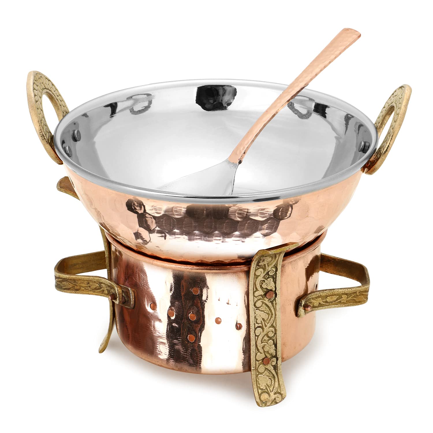 Zap Impex Stainless Steel Copper Original Indian Karahi Angithi Serving Spoon, 3-Pieces Set, 8904295401950