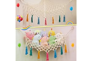 SYMI SMMR Stuffed Animal Net or Hammock, Macrame Boho Plush Toy Net Hammock for Stuffed Animals Pet Net, Stuffed Animals Corner Hanging Stuffed Animal Storage Holder Net for Kids Room Nursery Playroom