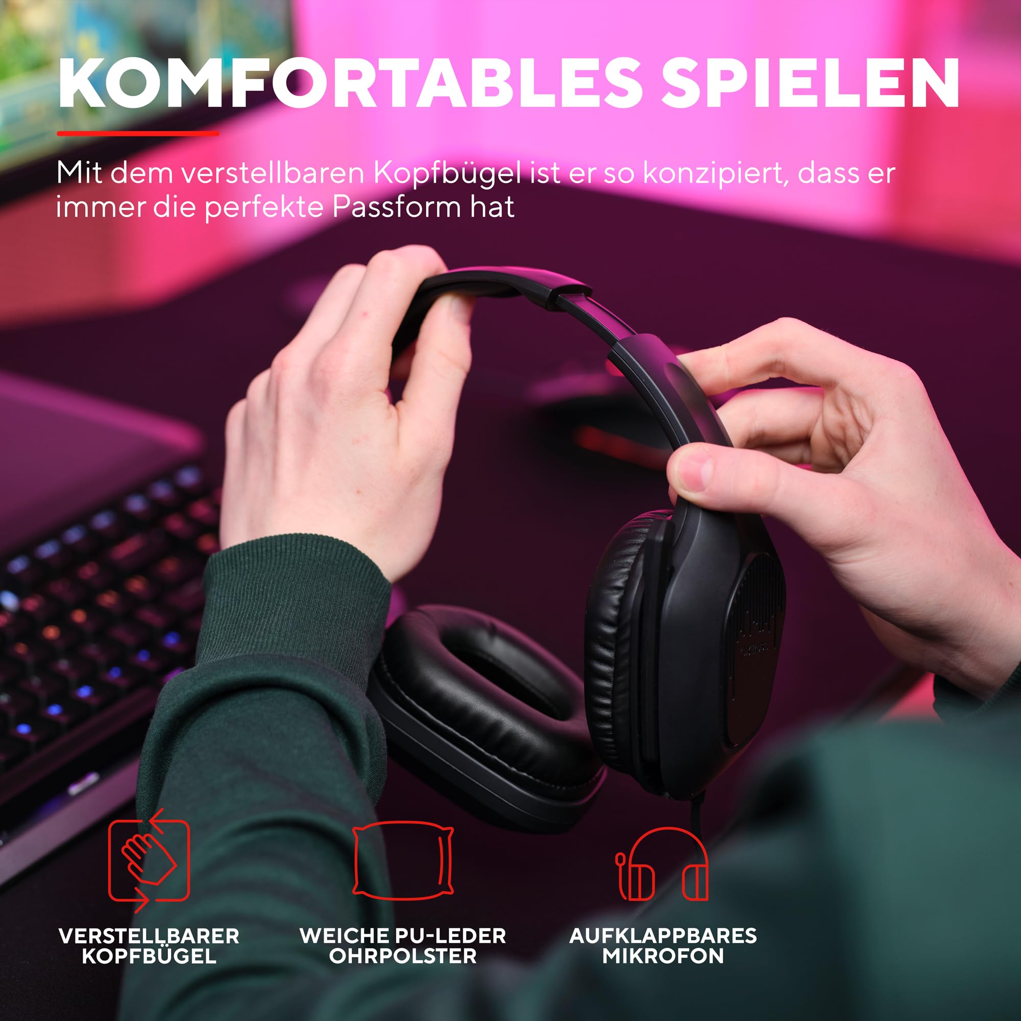 Trust Gaming GXT 415 Zirox Leichtes Gaming Headset mit 50-mm-Treiber für PC, Xbox, PS4, PS5, Switch, Mobile, 2-m-Kabel, 3,5-mm-Audioanschluss, Over-Ear Kopfhörer mit Kabel - Schwarz 5