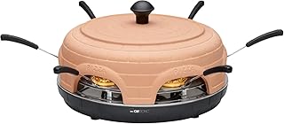 Clatronic PO 3682 elektrischer Pizzaofen für 6 Personen, Terrakotta-Haube inklusiv Rezeptvorschläge + 6 Edelstahl Pizza-Heber + 1 Ausstechform, 1100 Watt, schwarz
