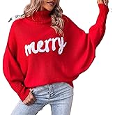 BHMAWSRT Women's Merry Christmas Sweater Longsleeves Turtleneck Knitted Sweatshirts Christmas Festival Pullover Sweater