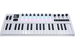 M-VAVE 37-key MIDI keyboard controller with 16 backlit drum pads, perfect for music production and beat making with responsive touch sensitivity