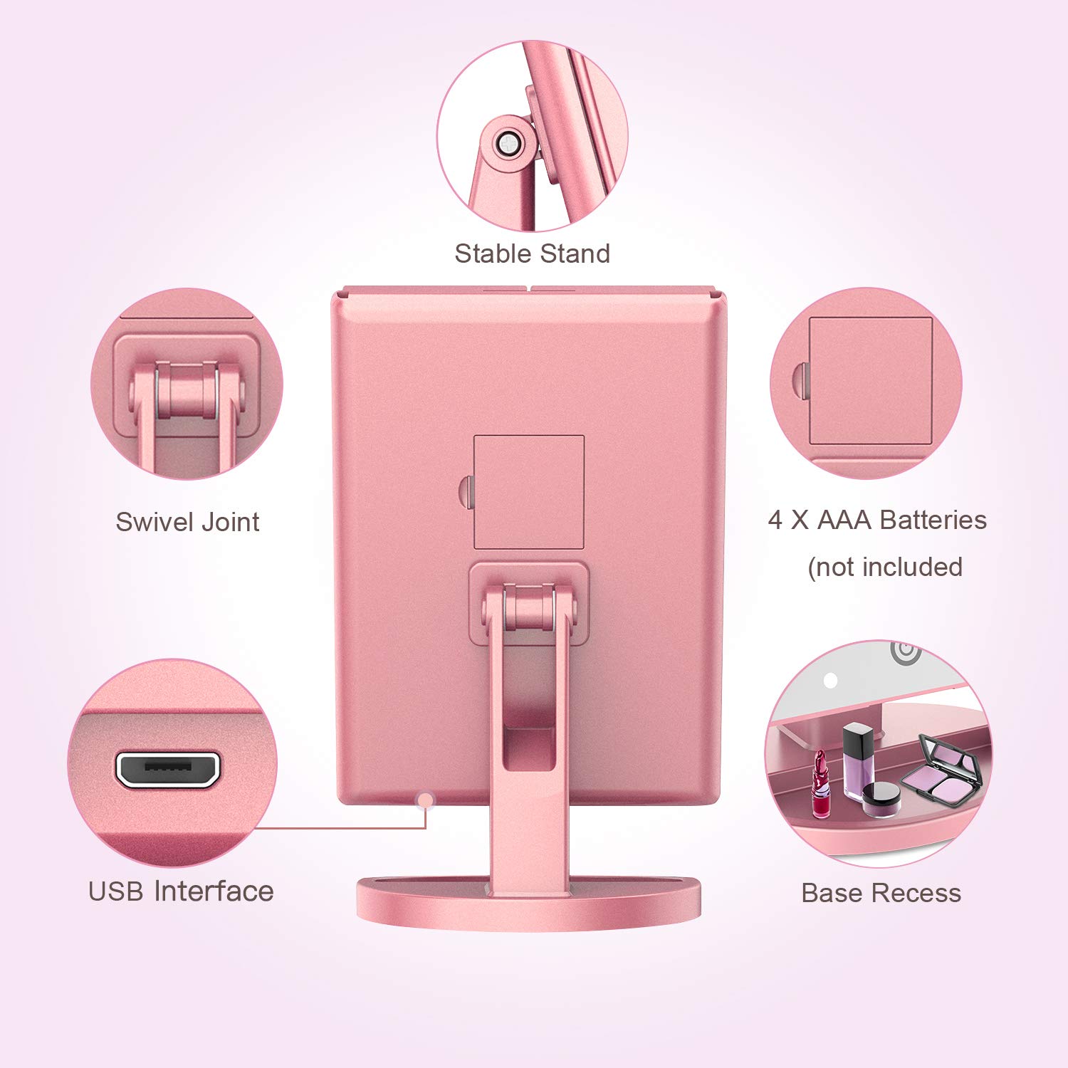 BESTOPE Makeup Mirror with Lights 21 Led Vanity Mirror with 2X/3X Magnification, Touch Screen, Portable Lighted Makeup Mirror 180 Degree Rotation Dual Power Supply : Beauty