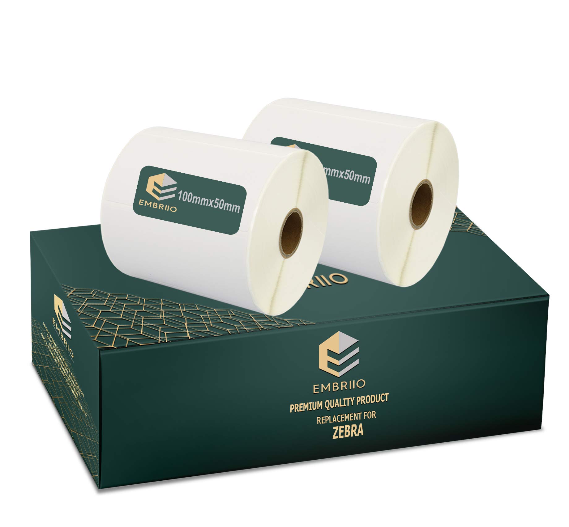 EMBRIIO 2 White Direct Thermal Labels Rolls Replacement for GP-1324D & Type Printers, 100mm x 50mm