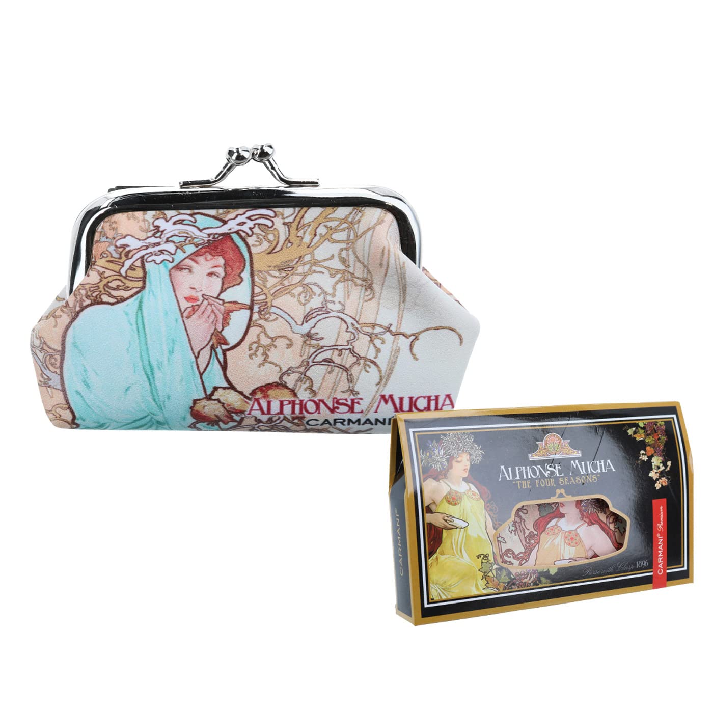 CARMANI - Medium Ladies Clasp Coin Purse with Alphonse Mucha "Four Season Winter "