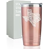 Onebttl Texas Gifts for Men Women, Texas Souvenirs Travel Homesick Gift, 20oz Stainless Steel Tumbler with Lid Straw, Perfect for Christmas - Rose Gold Mandala