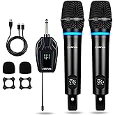 ZERFUN 2 Channel Rechargeable Wireless Microphone System, Pro UHF Metal Handheld Wireless Microphones Cordless Mics with Mini Receiver, Channel Control for Karaoke Singing Church